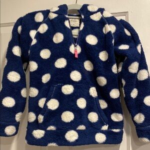 Mini Bode. Navy and White Polka Dot Fleece Hoodie